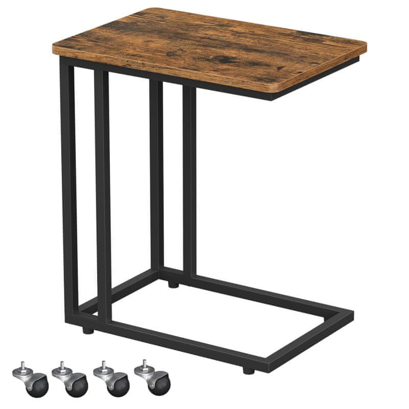 VASAGLE Skladací stôl na kolieskach, kovový, priemyselný, hnedý 50x35x60cm